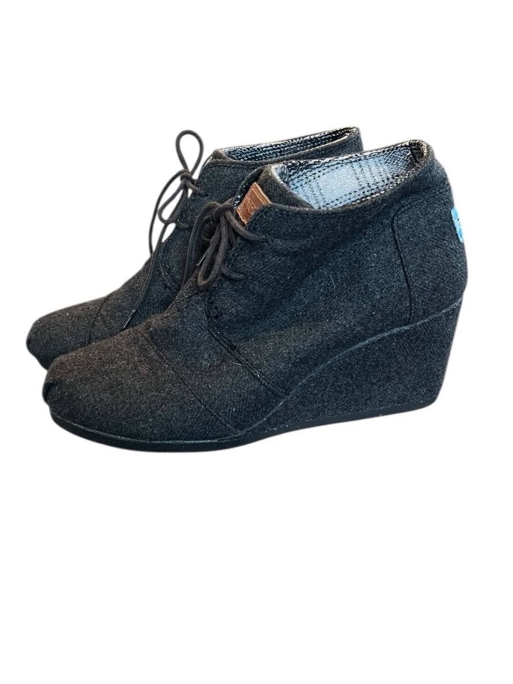 Toms 8.5 Desert Wedge Charcoal Gray Wool Gothcore Dark Academia Shoes Ankle Boot